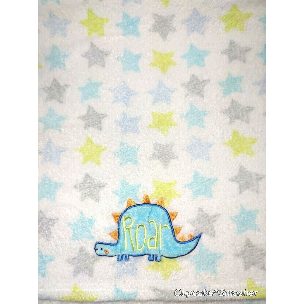 Baby Starters Dinosaur ROAR White Fleece STAR Blanket Lovey Boy Aqua‎ Gray Green